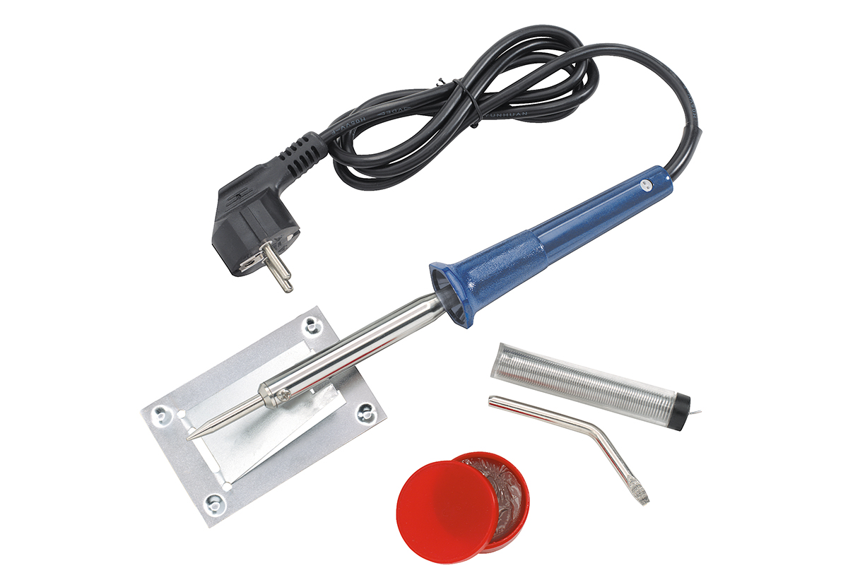 Απεικονίζεται το κολλητήρι μαζί με την πρίζα και τα παρελκόμενά του.